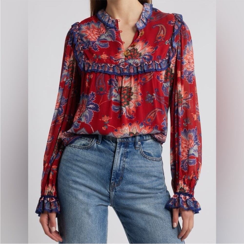 Farm Rio Luang Long Sleeve Popover Blouse M